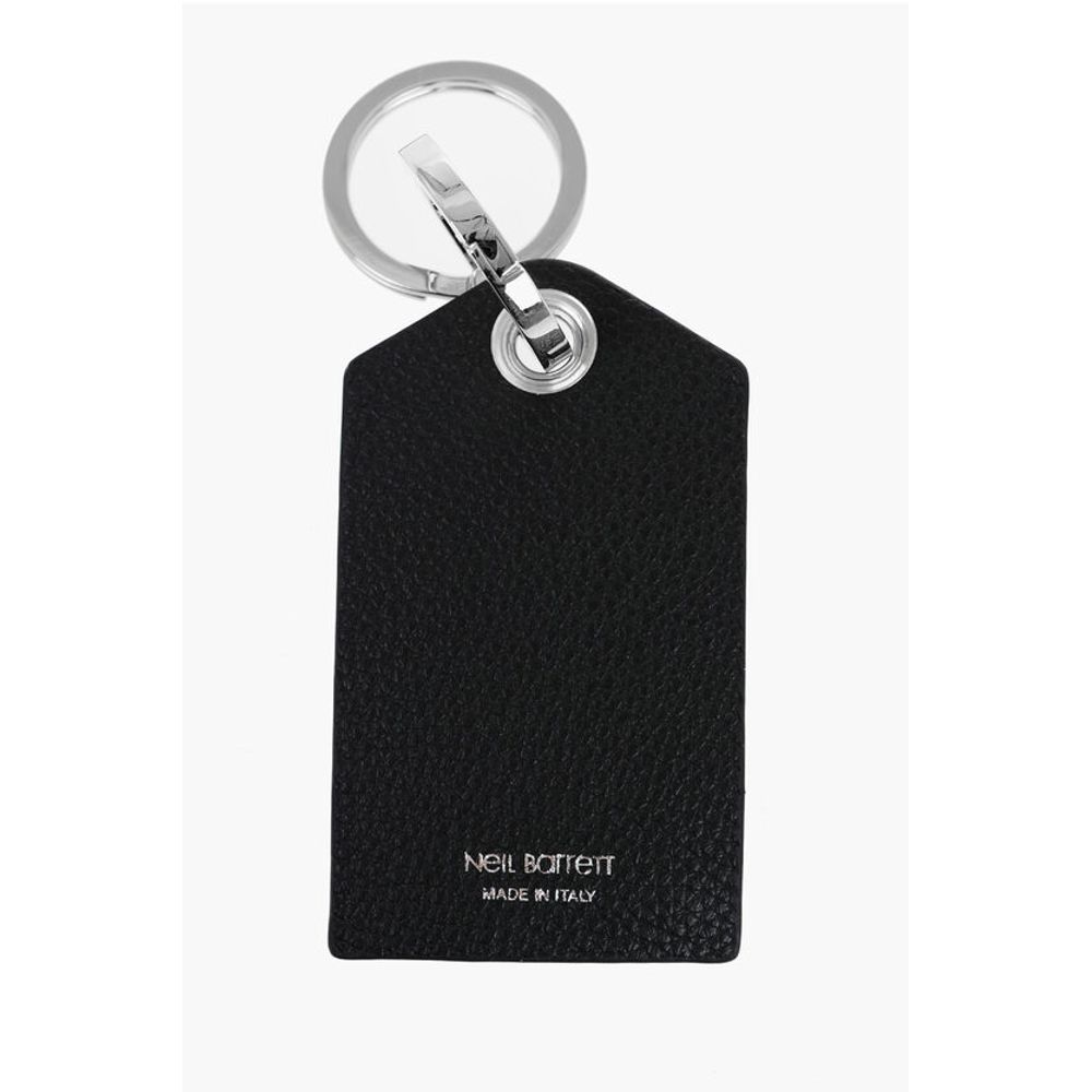 Neil Barrett Keyring with Textured Leather Pendant and Thunderbolt Detail