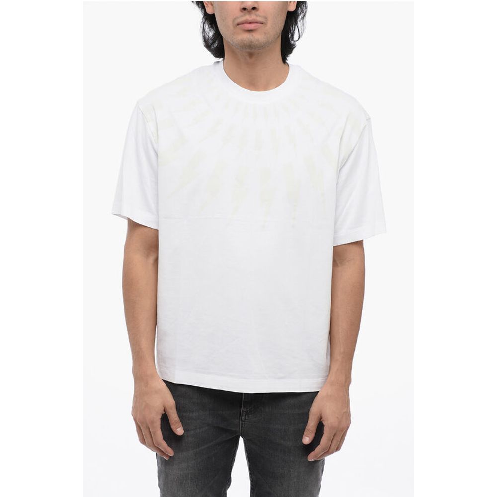 Neil Barrett Dropped Shoulder FAIRISLE THUNDERBOLT Cotton T-Shirt
