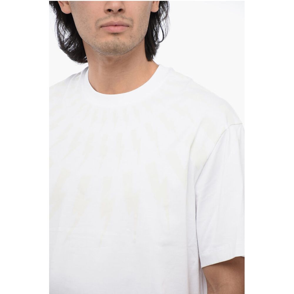 Neil Barrett Dropped Shoulder FAIRISLE THUNDERBOLT Cotton T-Shirt