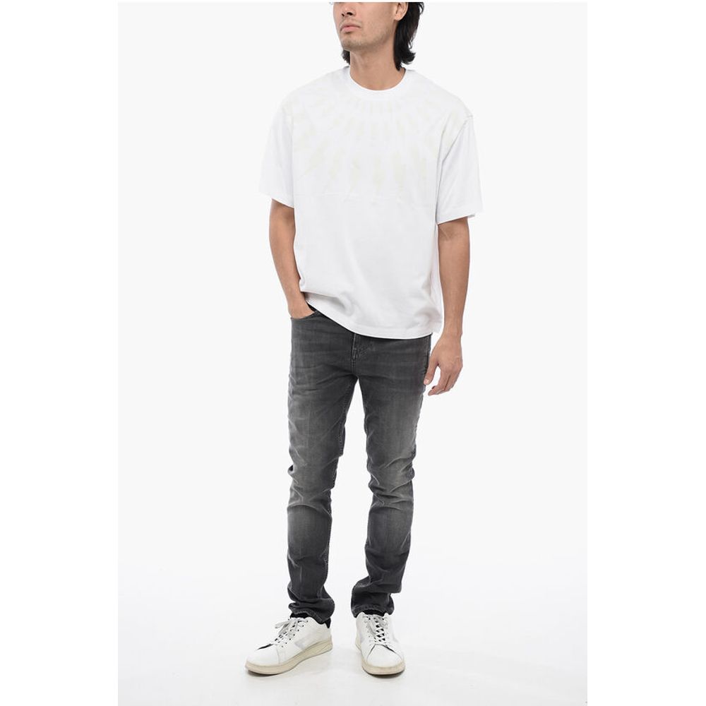 Neil Barrett Dropped Shoulder FAIRISLE THUNDERBOLT Cotton T-Shirt