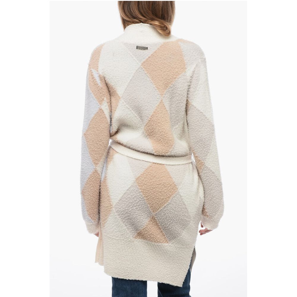 ArchivioB Casentino Wool Long Cardigan with Geometric Motif