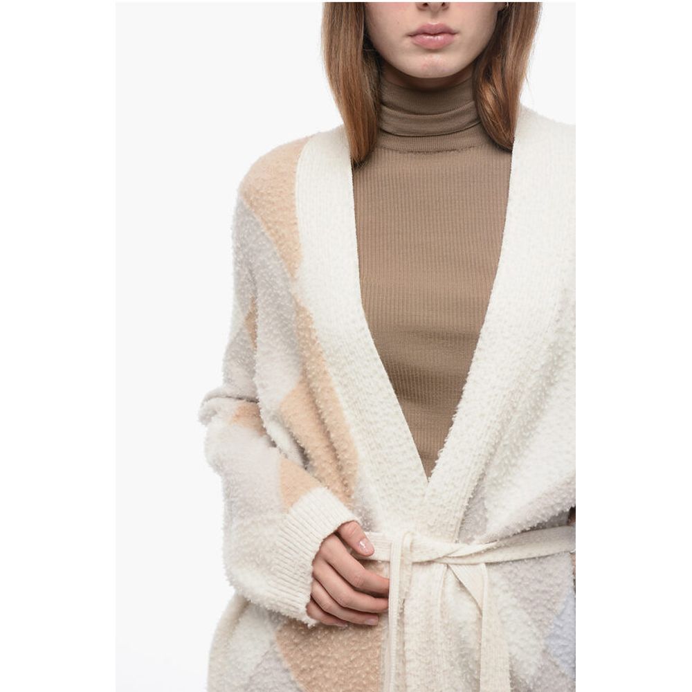 ArchivioB Casentino Wool Long Cardigan with Geometric Motif
