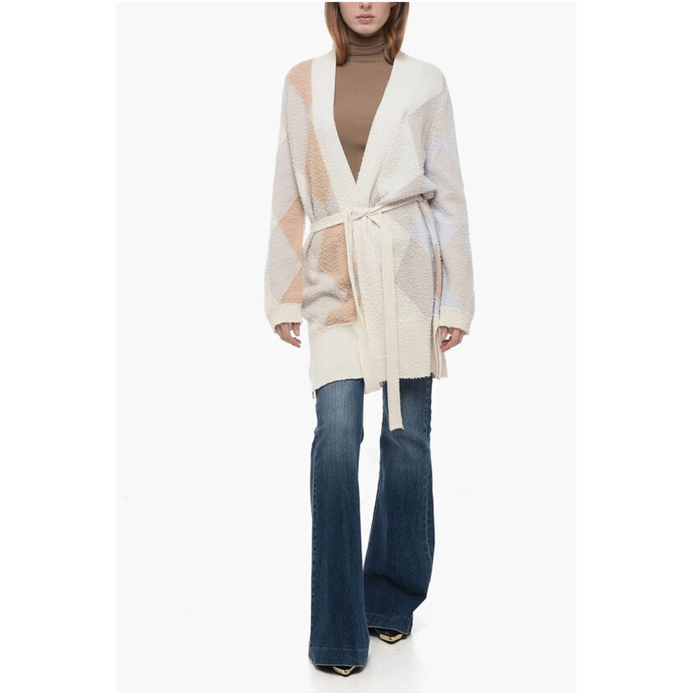ArchivioB Casentino Wool Long Cardigan with Geometric Motif