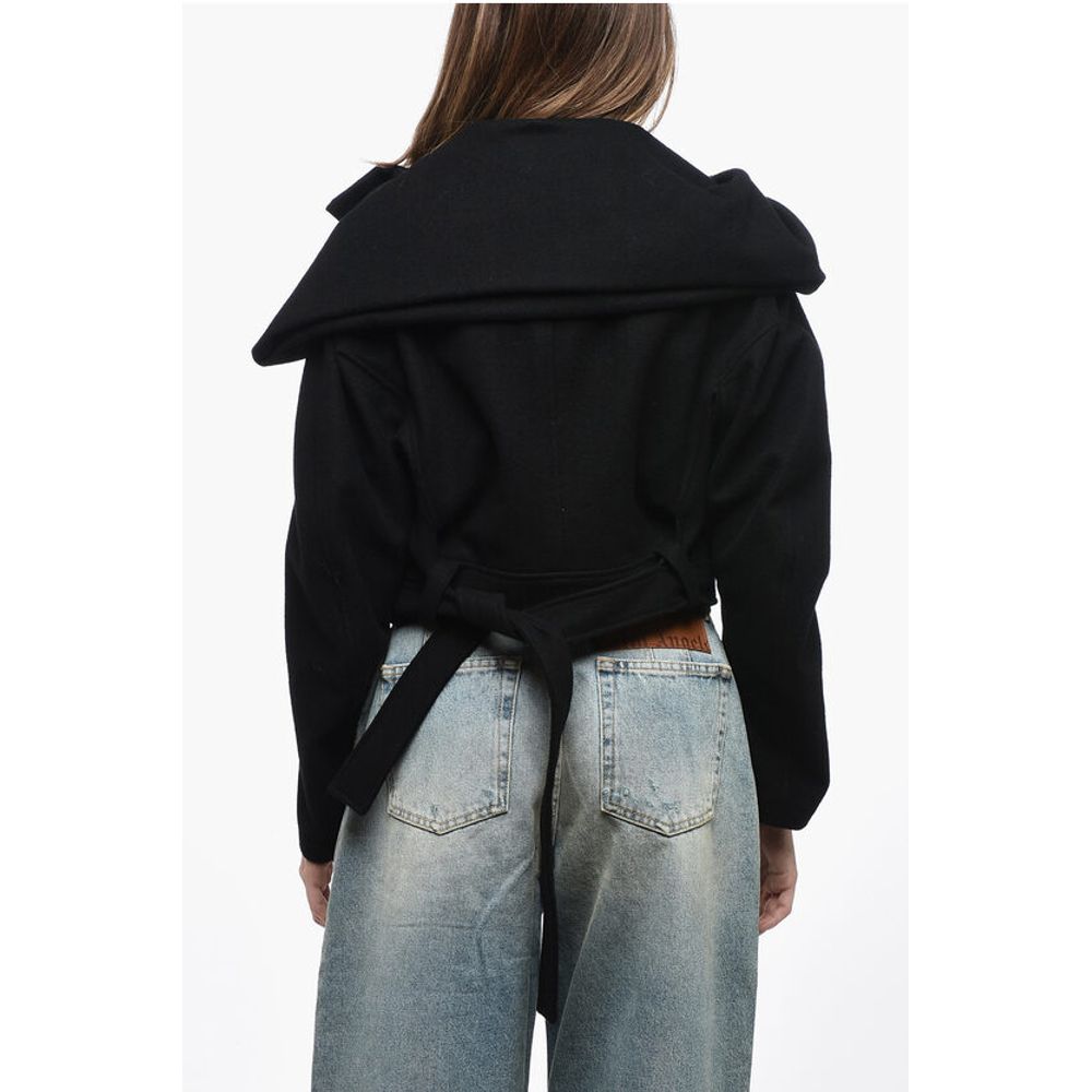 Yohji Yamamoto Wool Cropped Coat with Shawl Neckline