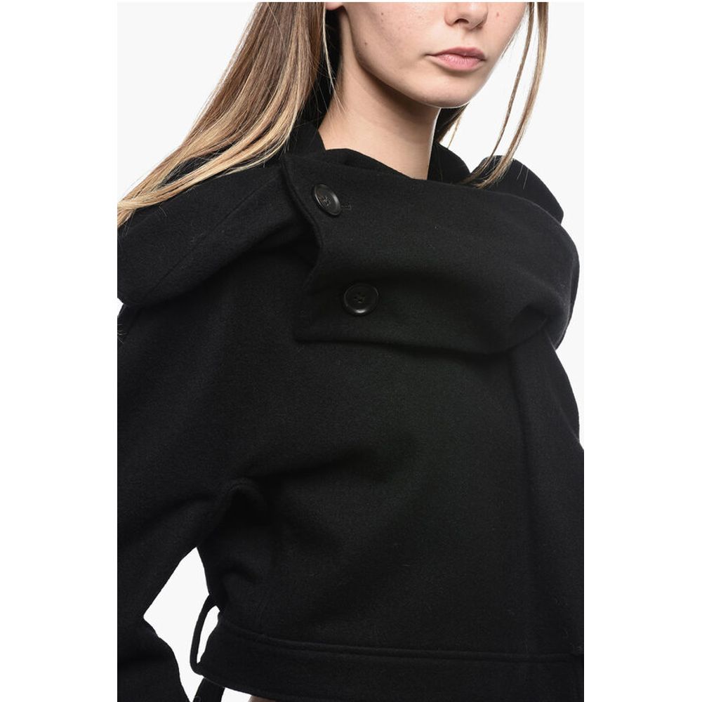Yohji Yamamoto Wool Cropped Coat with Shawl Neckline