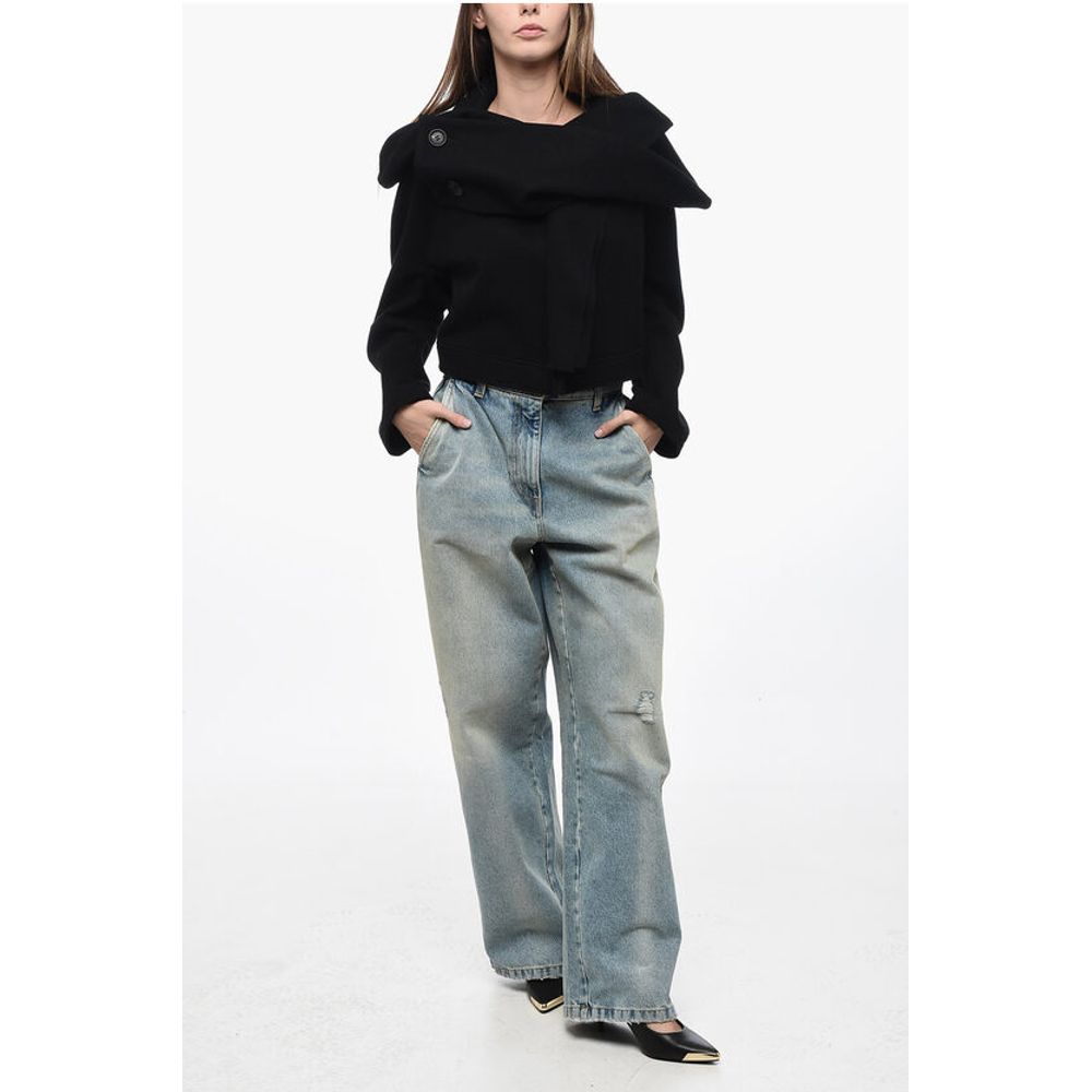 Yohji Yamamoto Wool Cropped Coat with Shawl Neckline