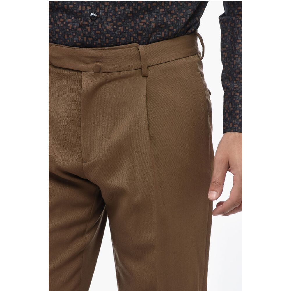 Santaniello Wool Blend IL VIAGGIATORE Single-Pleat Pants with Belt Loops