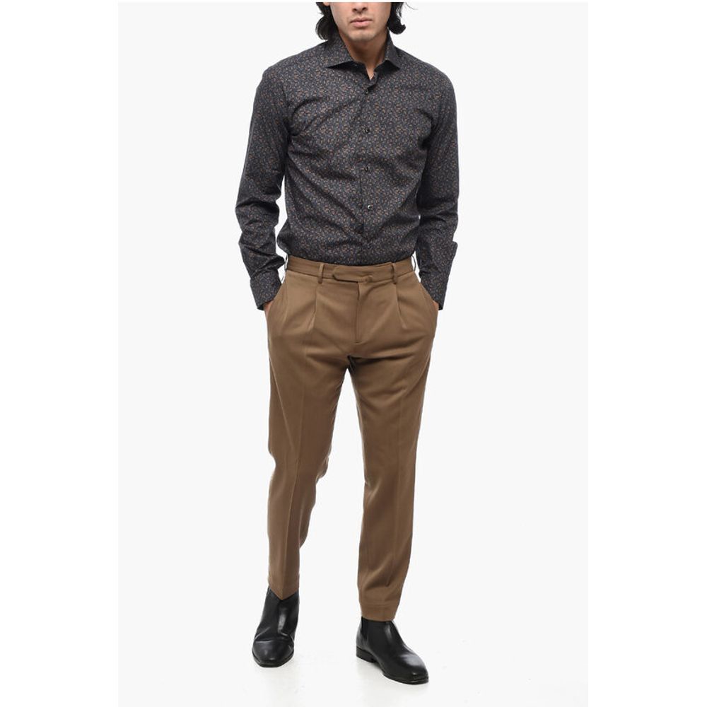 Santaniello Wool Blend IL VIAGGIATORE Single-Pleat Pants with Belt Loops