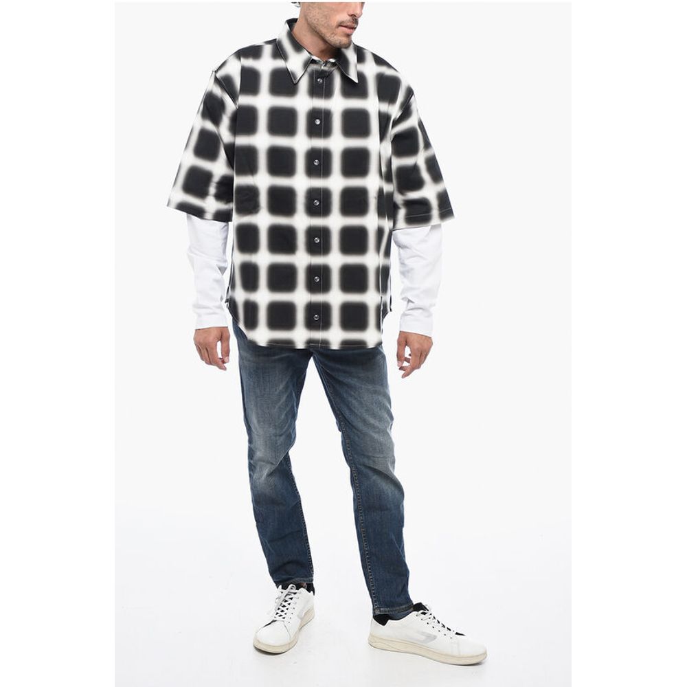 Marcelo Burlon Snap Buttoned BLURRED CHECK Cotton Shirt