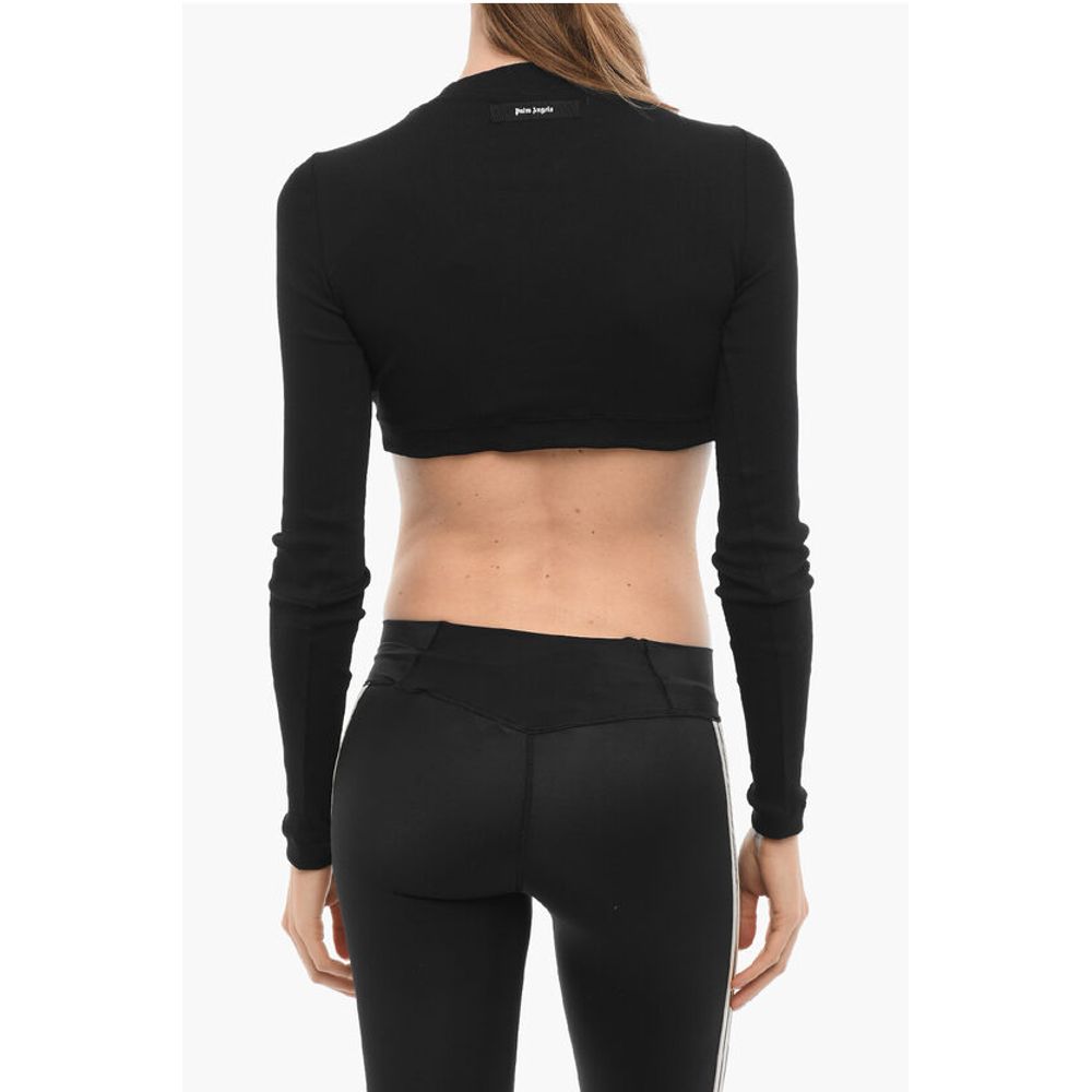 Palm Angels Long Sleeved Ribbed Cropped T-Shirt