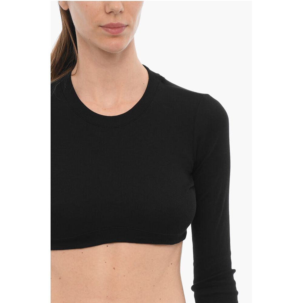 Palm Angels Long Sleeved Ribbed Cropped T-Shirt