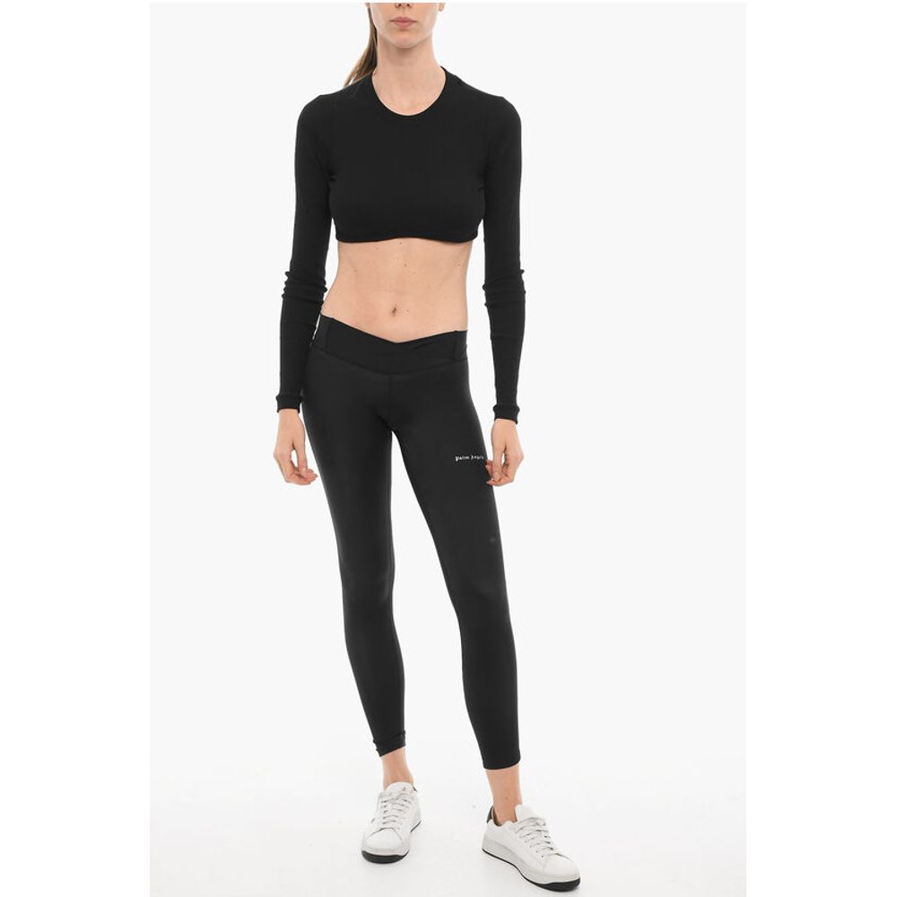 Palm Angels Long Sleeved Ribbed Cropped T-Shirt
