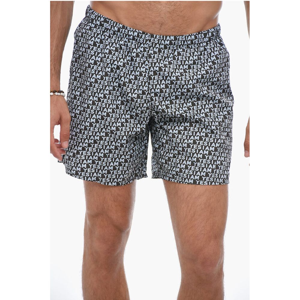 Yes I Am Allover Logo Print Boxer Swimsuit