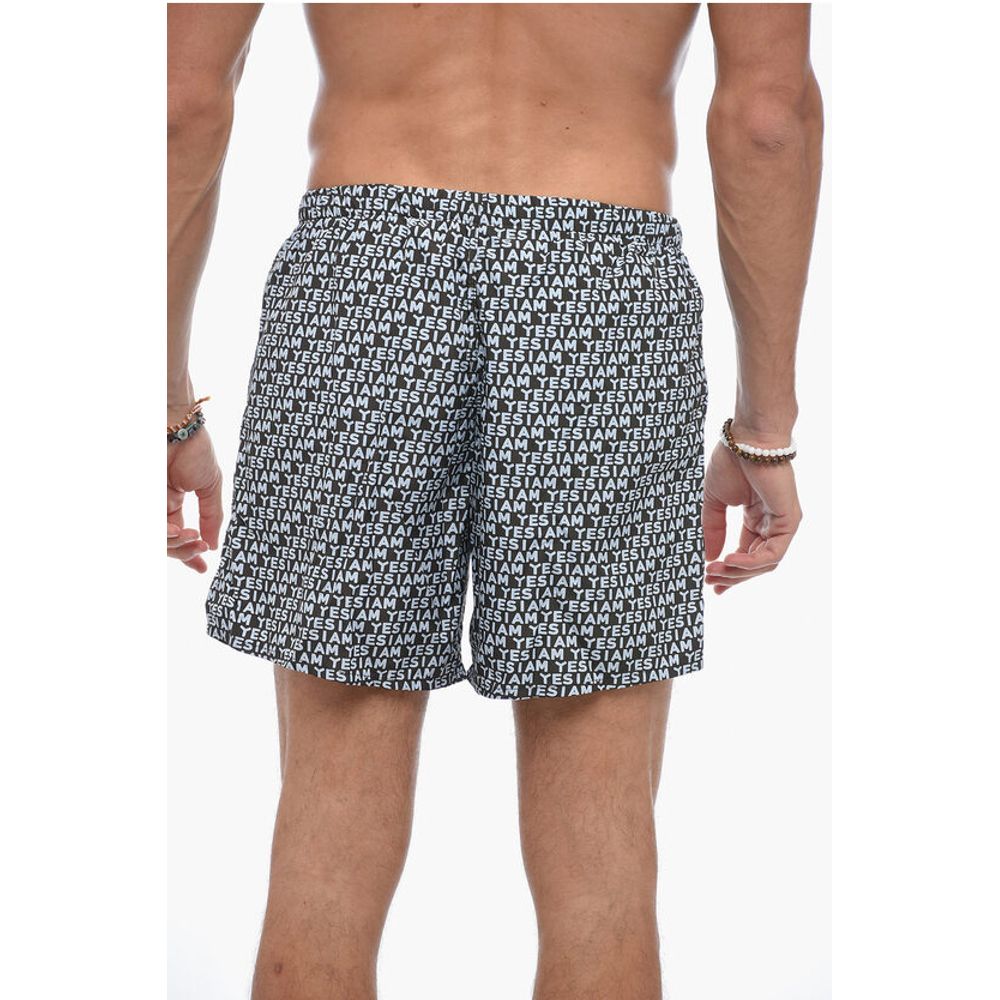 Yes I Am Allover Logo Print Boxer Swimsuit