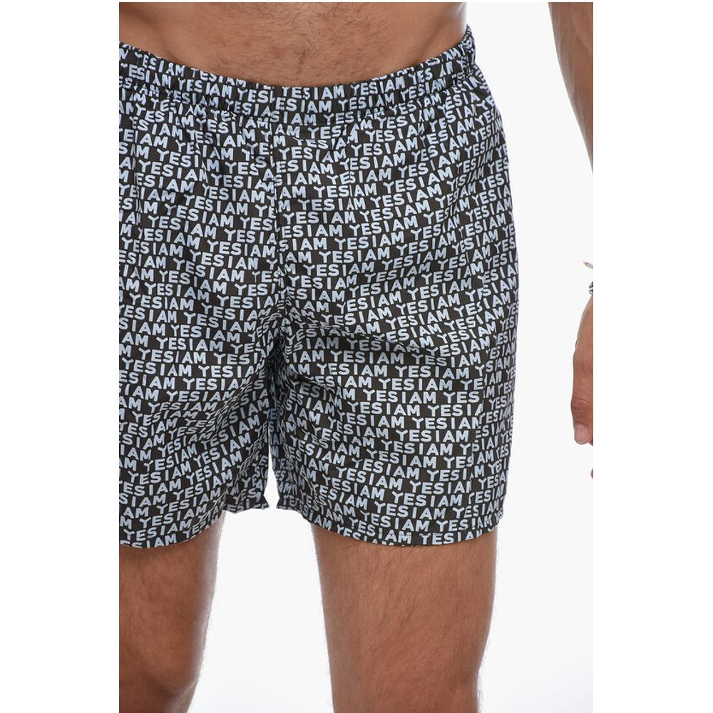 Yes I Am Allover Logo Print Boxer Swimsuit