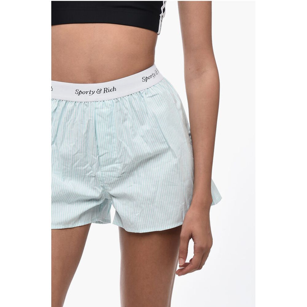 Sporty & Rich Striped Shorts with Logoed Elastic Band