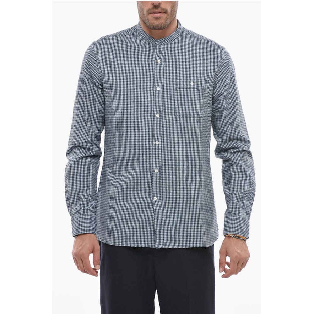 Woolrich Cotton and Linen Mandarin Shirt with Breast Pocket