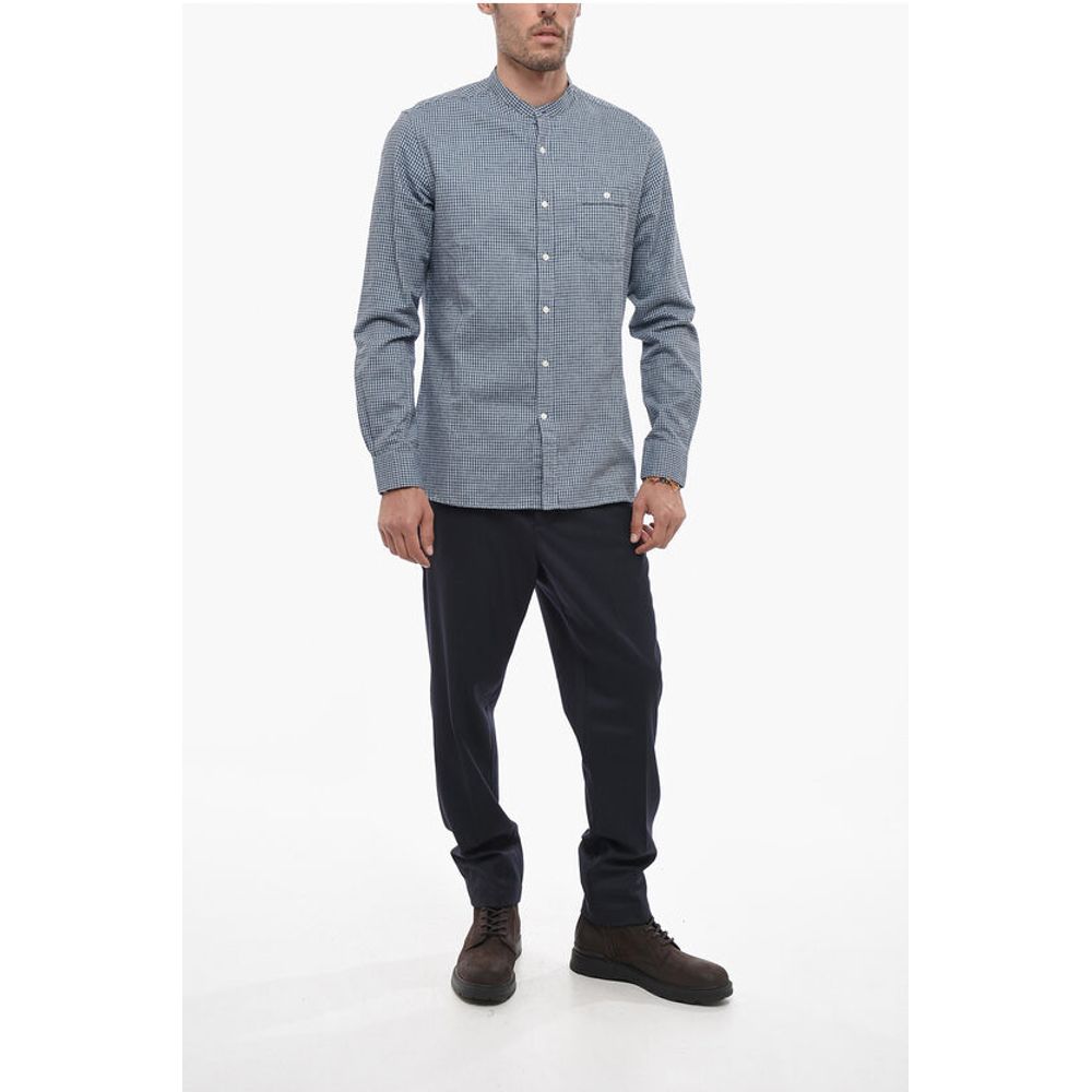 Woolrich Cotton and Linen Mandarin Shirt with Breast Pocket