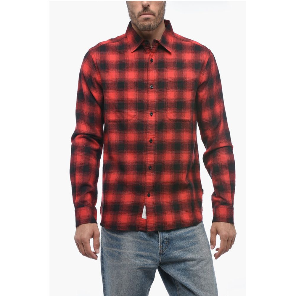 Woolrich Checked Cotton Flannel Shirt with Double Breast Pocket