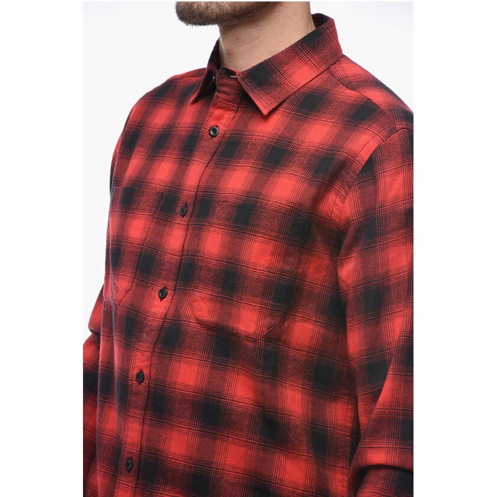 Woolrich Checked Cotton Flannel Shirt with Double Breast Pocket