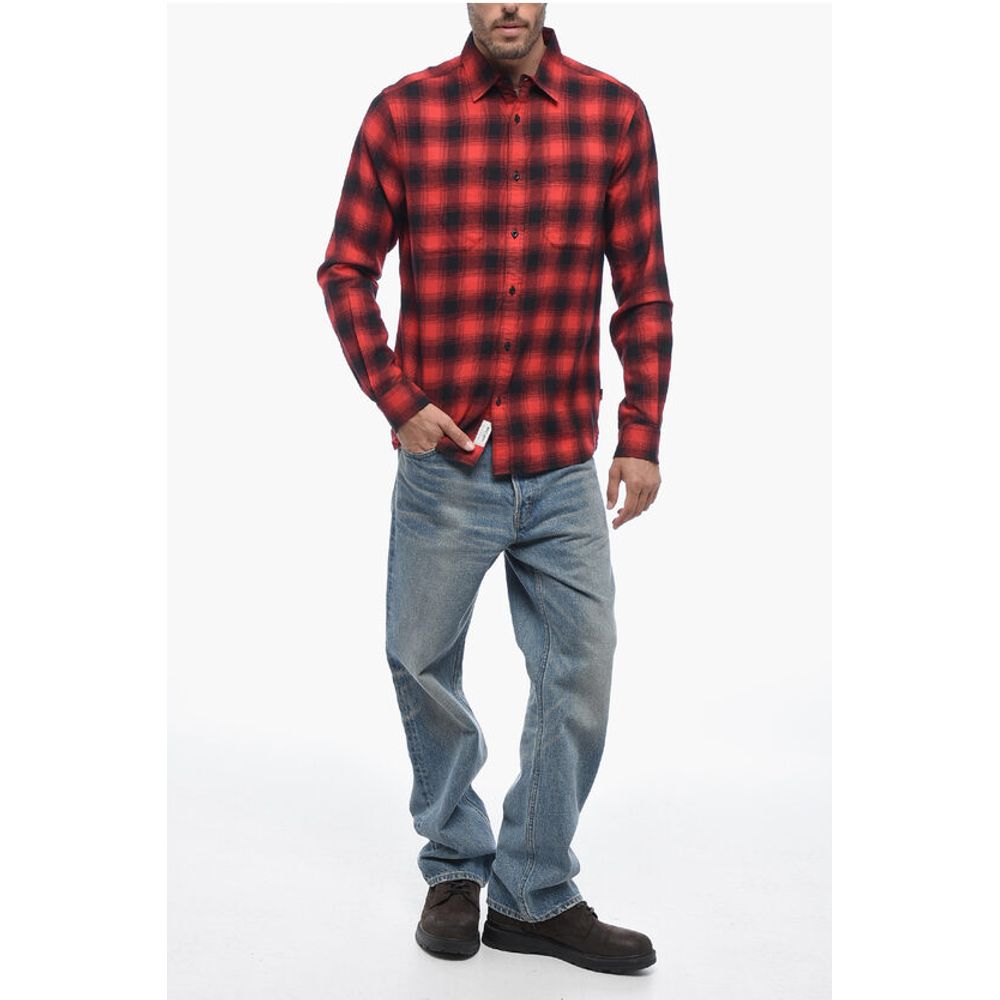 Woolrich Checked Cotton Flannel Shirt with Double Breast Pocket