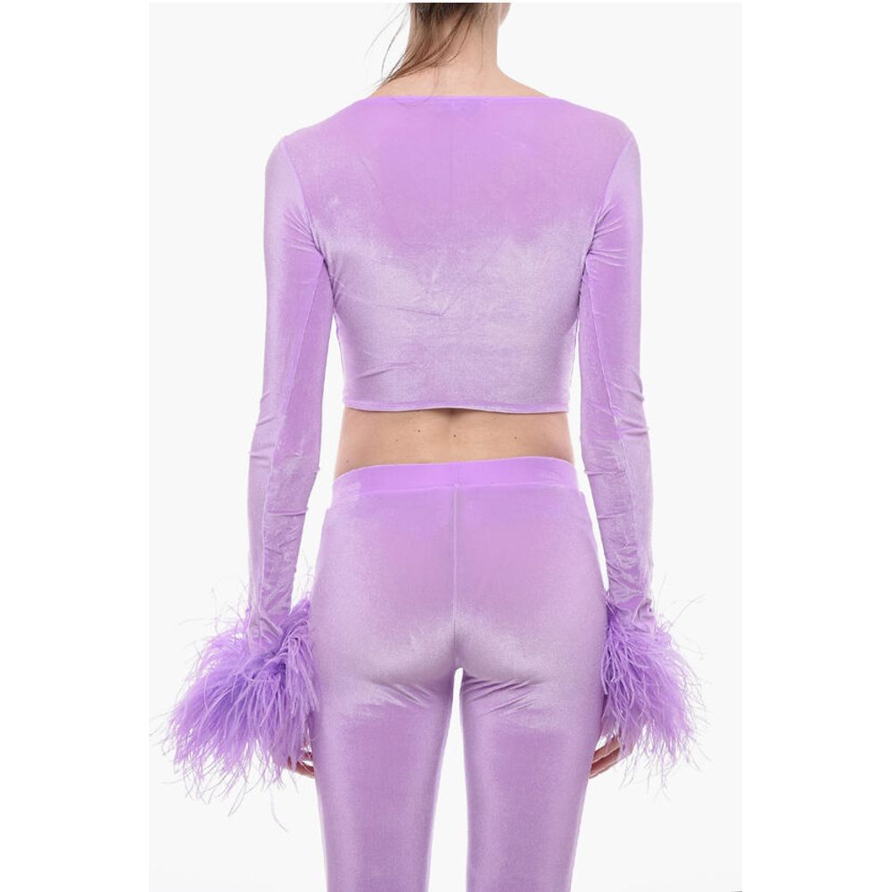 Adriana Hot Couture Bustier Chenille Bustier Top with Faux Feather on the Sleeve