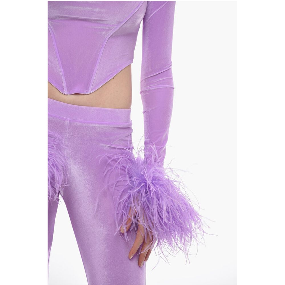 Adriana Hot Couture Bustier Chenille Bustier Top with Faux Feather on the Sleeve