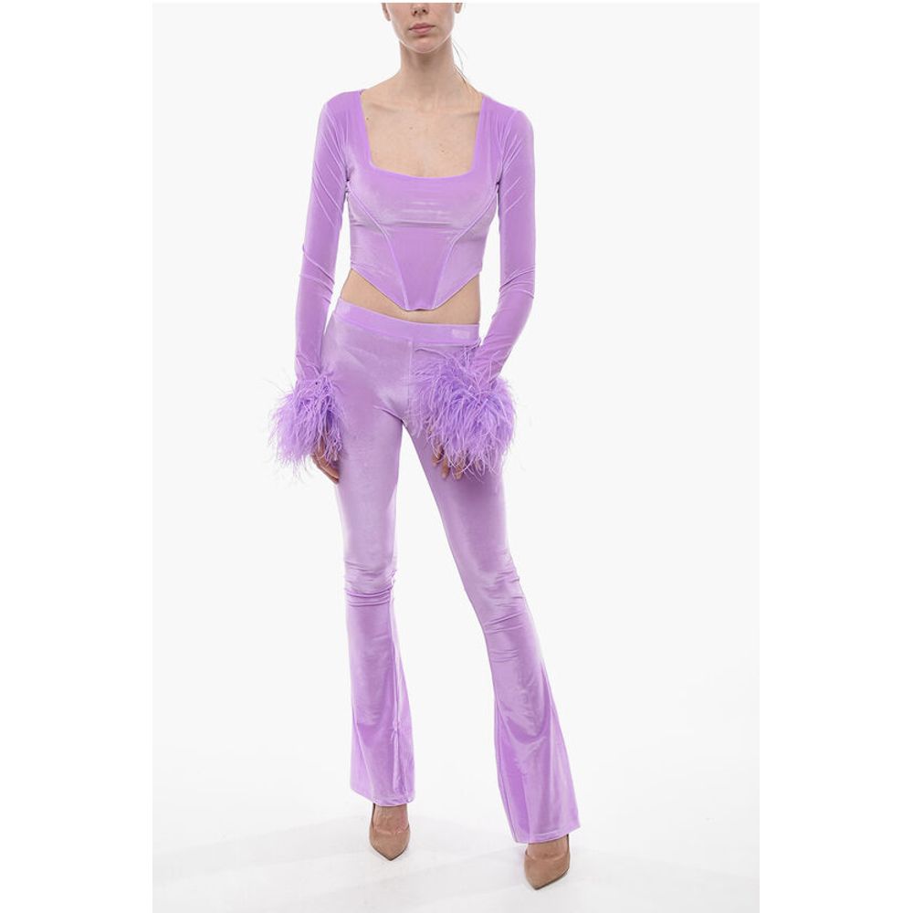 Adriana Hot Couture Bustier Chenille Bustier Top with Faux Feather on the Sleeve