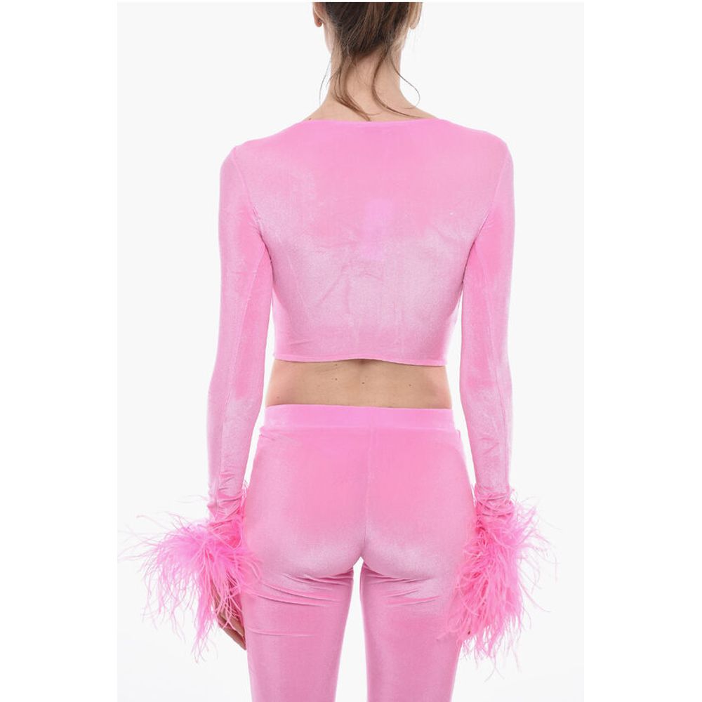 Adriana Hot Couture Bustier Chenille Bustier Top with Faux Feather on the Sleeve