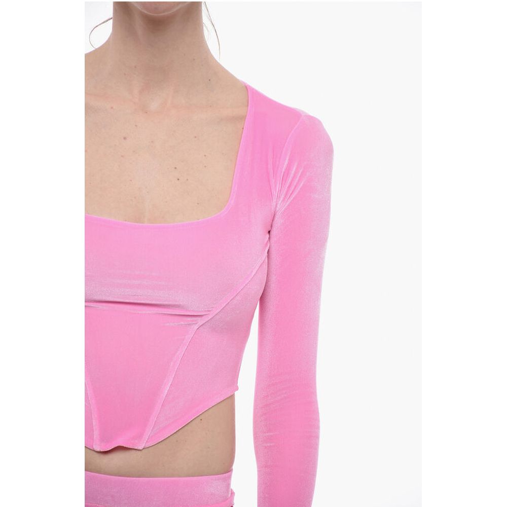 Adriana Hot Couture Bustier Chenille Bustier Top with Faux Feather on the Sleeve