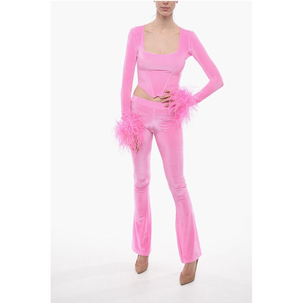 Adriana Hot Couture Bustier Chenille Bustier Top with Faux Feather on the Sleeve