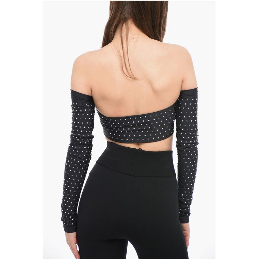 The Andamane Long Sleeved Crop Top With Rhinestones