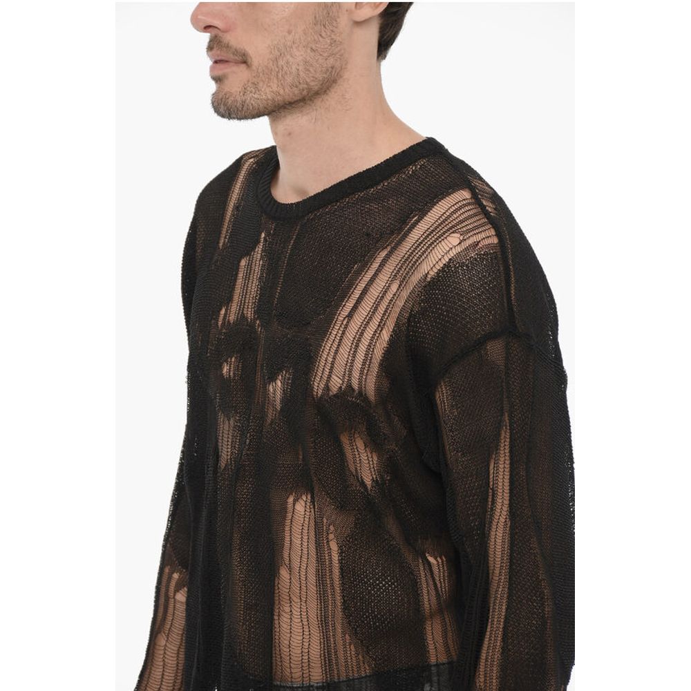 032c Destroyed Effect Sheer Crew-neck Sweater