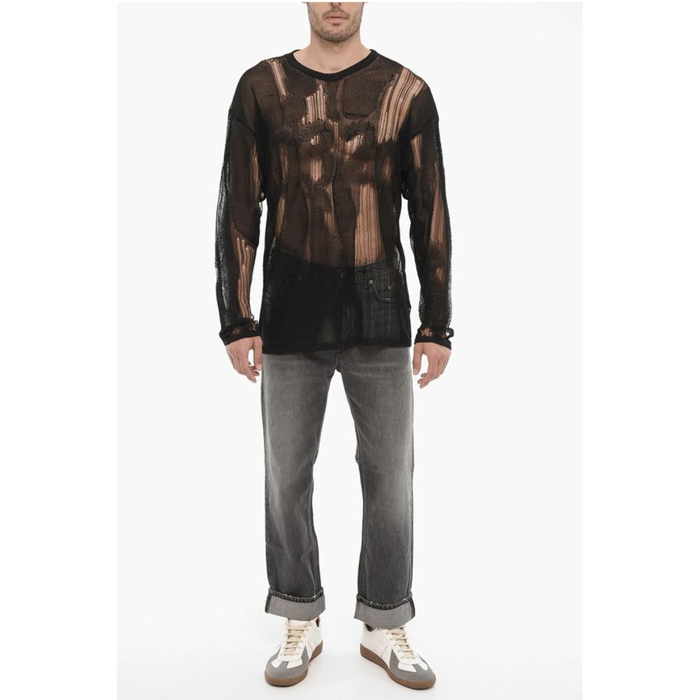 032c Destroyed Effect Sheer Crew-neck Sweater