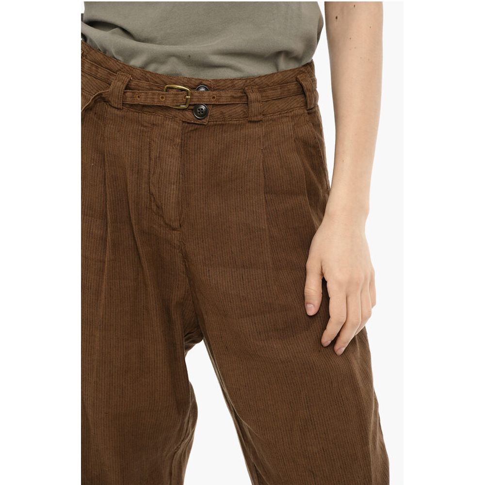 Woolrich Doluble Pleated Linen and Cotton Pants with Belt