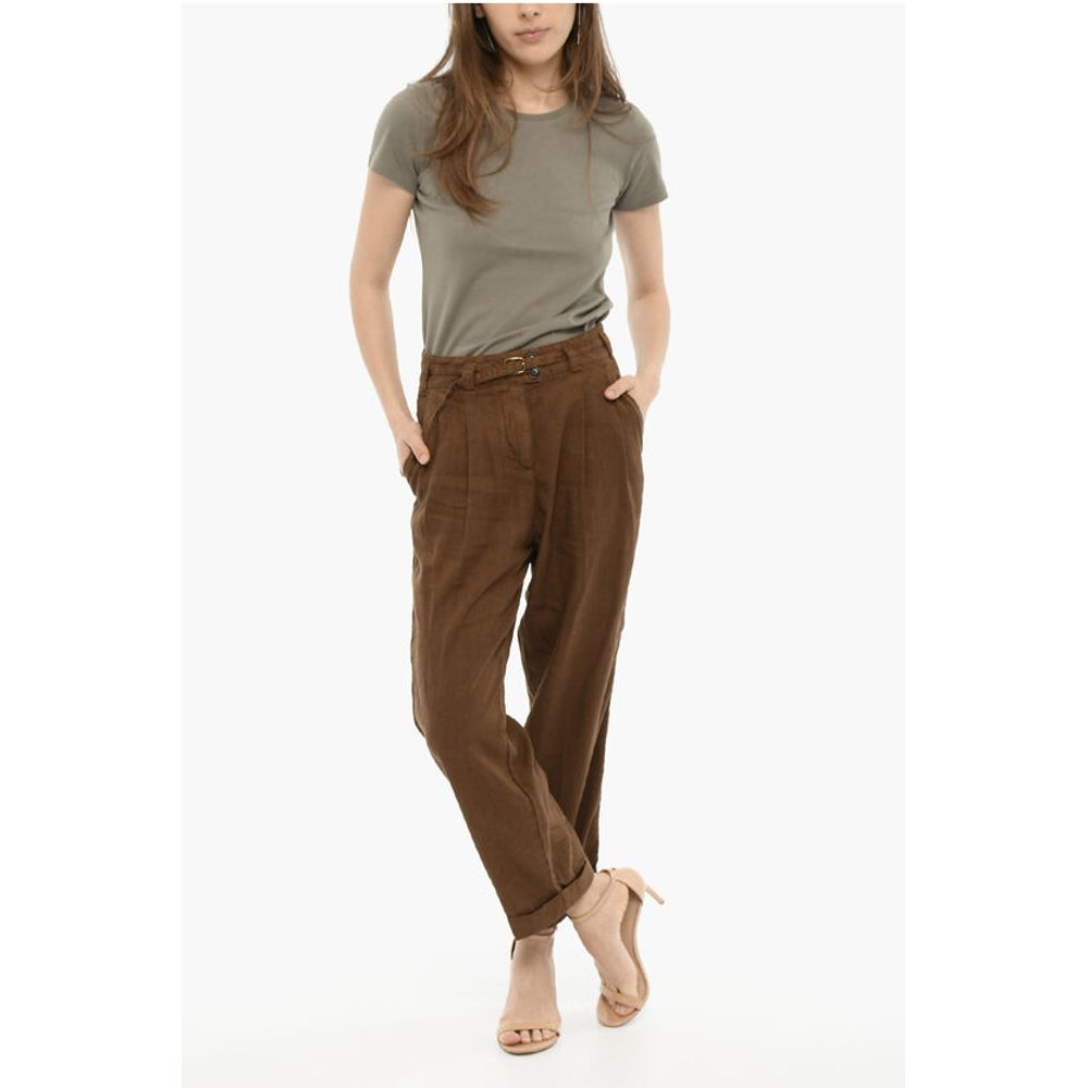 Woolrich Doluble Pleated Linen and Cotton Pants with Belt