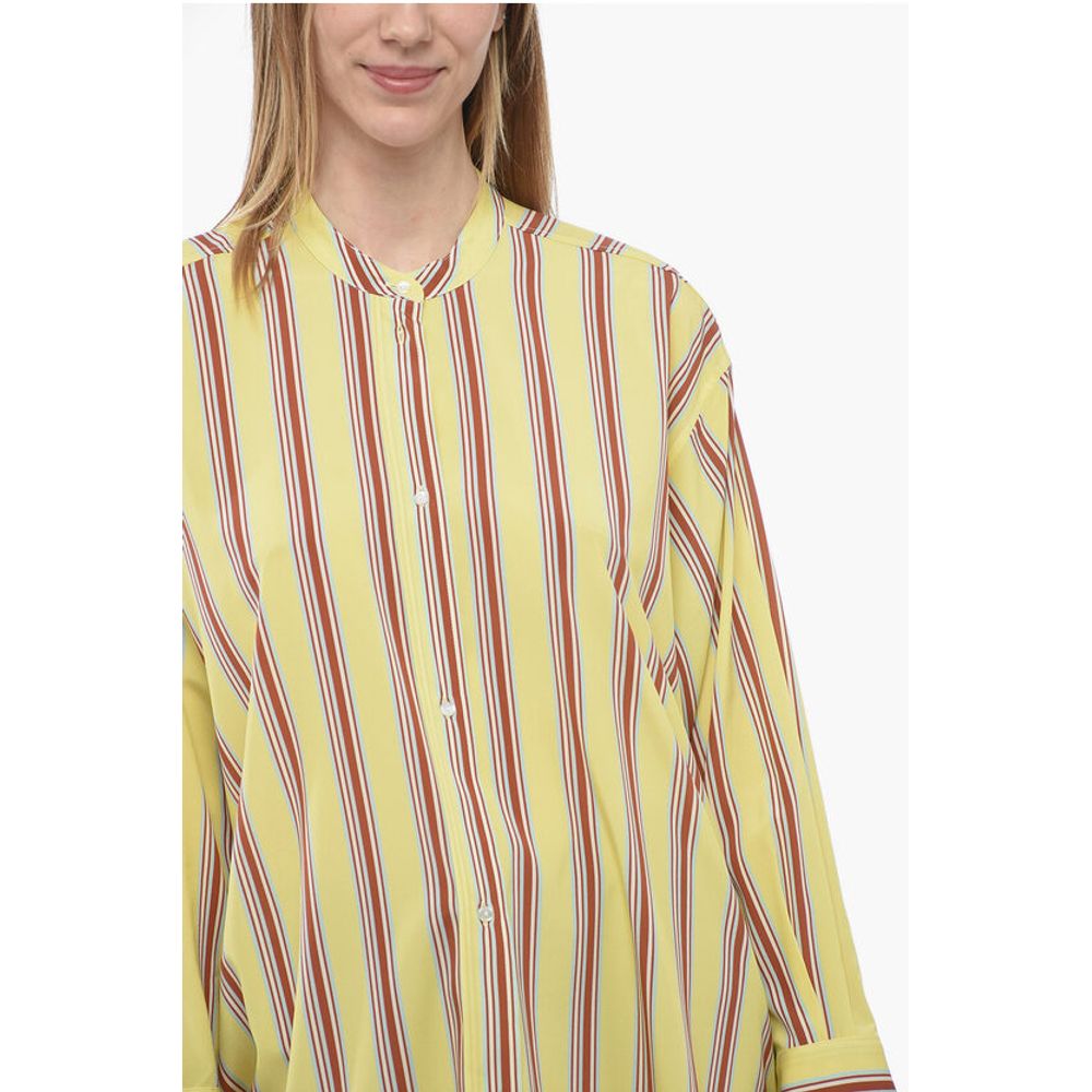 Mr. Mrs. Shirt Bayadere Patterned Silk Blend Shirt with Mandarin Collar