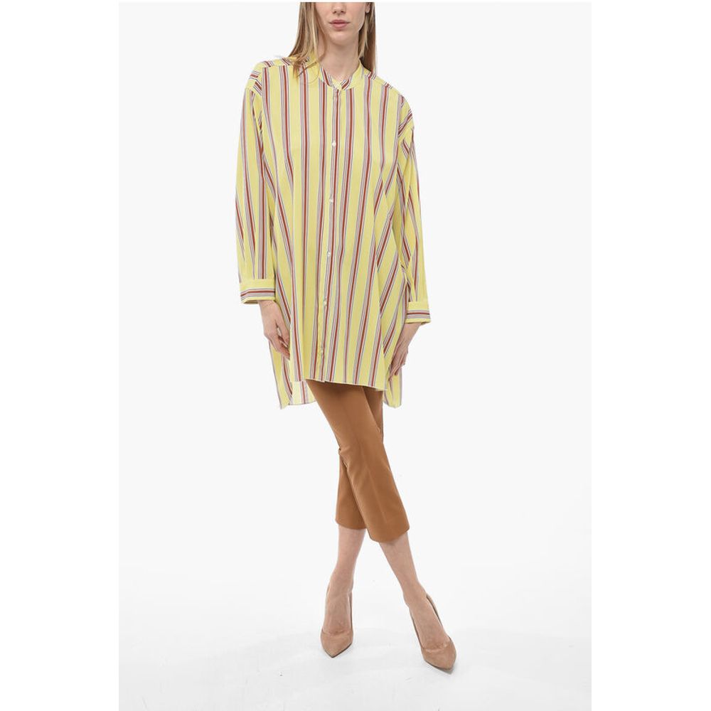 Mr. Mrs. Shirt Bayadere Patterned Silk Blend Shirt with Mandarin Collar