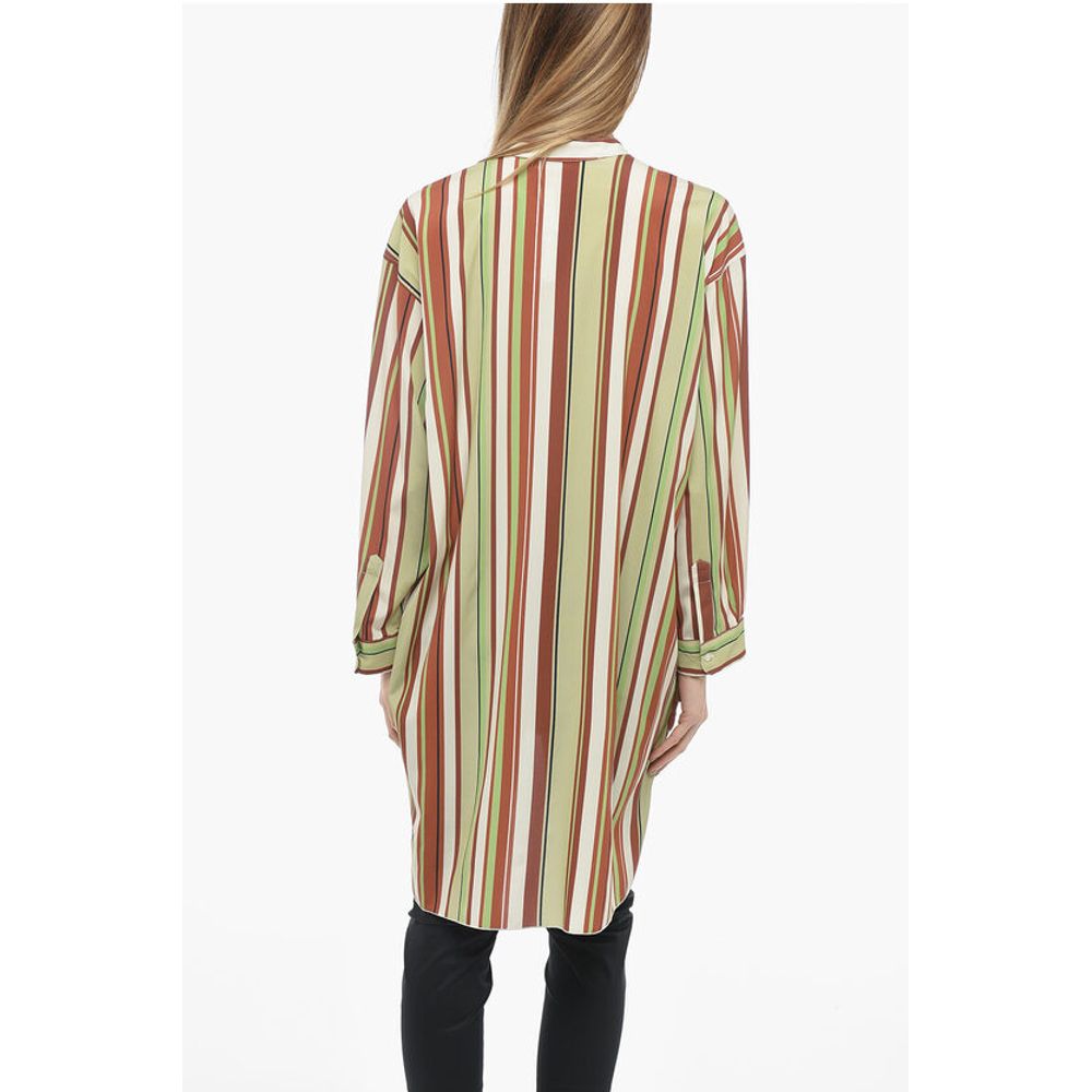 Mr. Mrs. Shirt Bayadere Patterned Silk Blend Shirt with Mandarin Collar