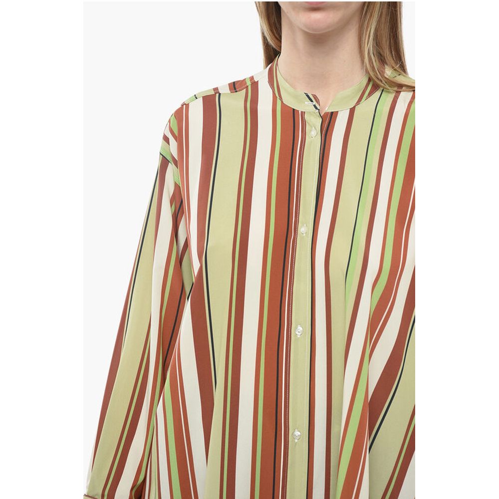 Mr. Mrs. Shirt Bayadere Patterned Silk Blend Shirt with Mandarin Collar