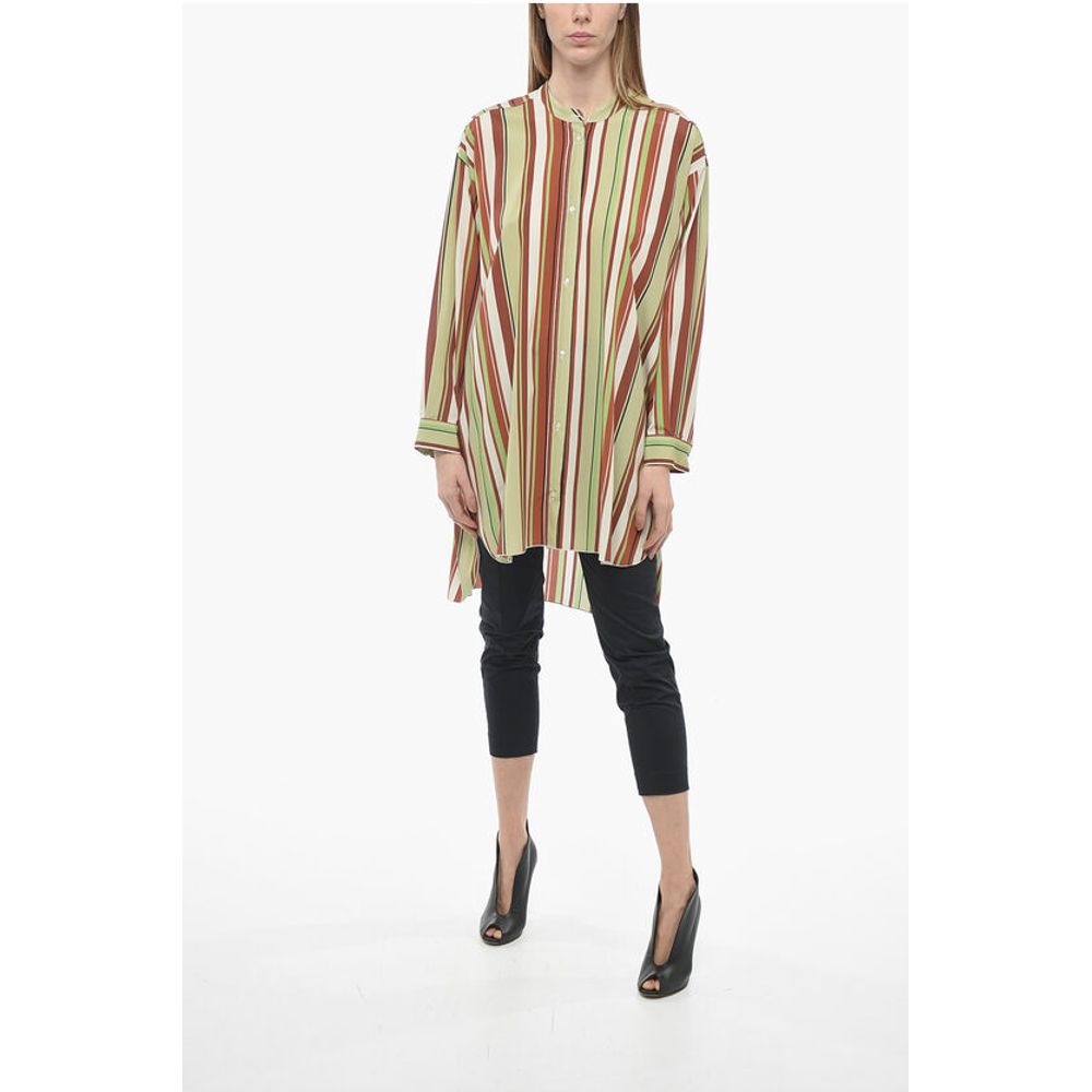 Mr. Mrs. Shirt Bayadere Patterned Silk Blend Shirt with Mandarin Collar