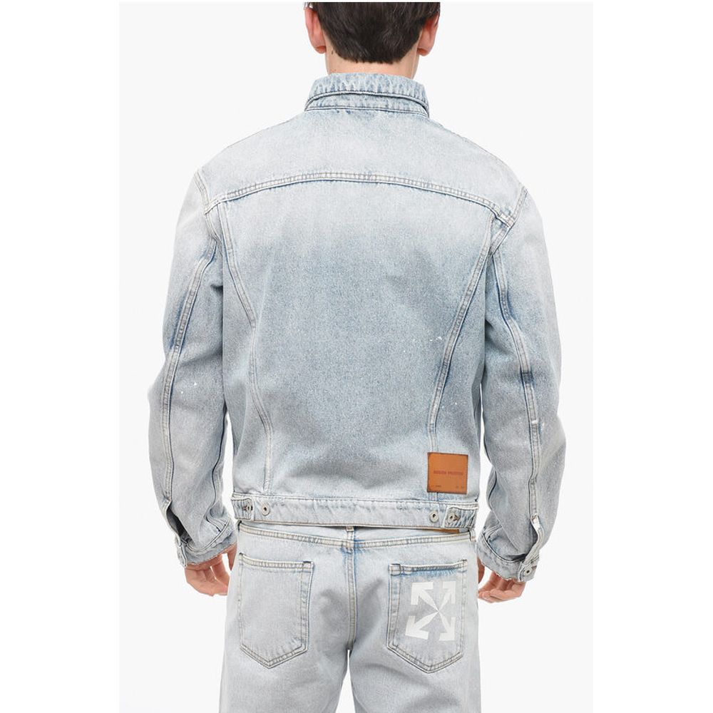 Heron Preston Distressed Denim Jacket with Logo Patch