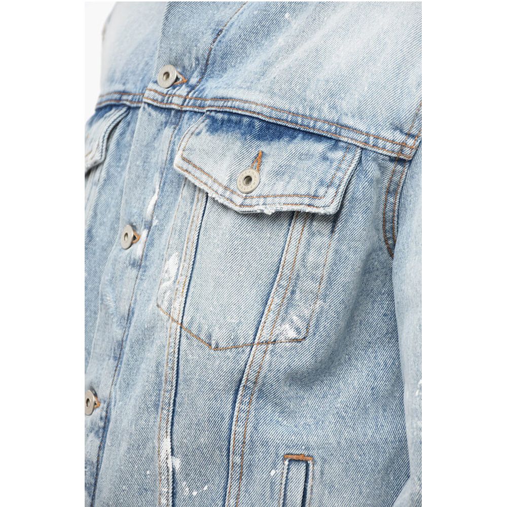 Heron Preston Distressed Denim Jacket with Logo Patch