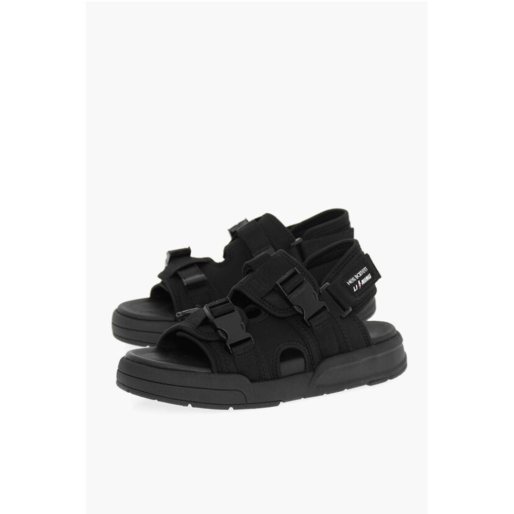 Neil Barrett LI-NING Solid Color Double-Buckle Sandals with Socks