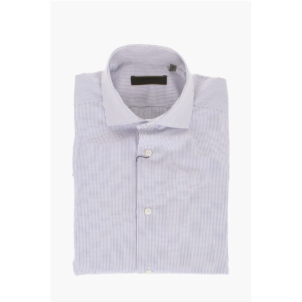 Corneliani SU MISURA Pinstriped Cotton Shirt with Standard Collar