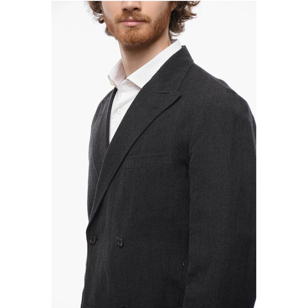 J.Press Wool and Flax Side Vents Peak Lapel Double-Breasted Blazer