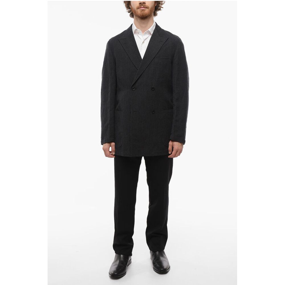 J.Press Wool and Flax Side Vents Peak Lapel Double-Breasted Blazer