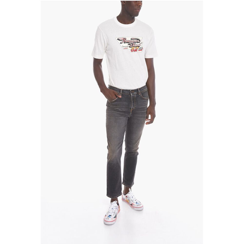 Diesel D-FINING Cropped Denims with Distressed Effect 17cm