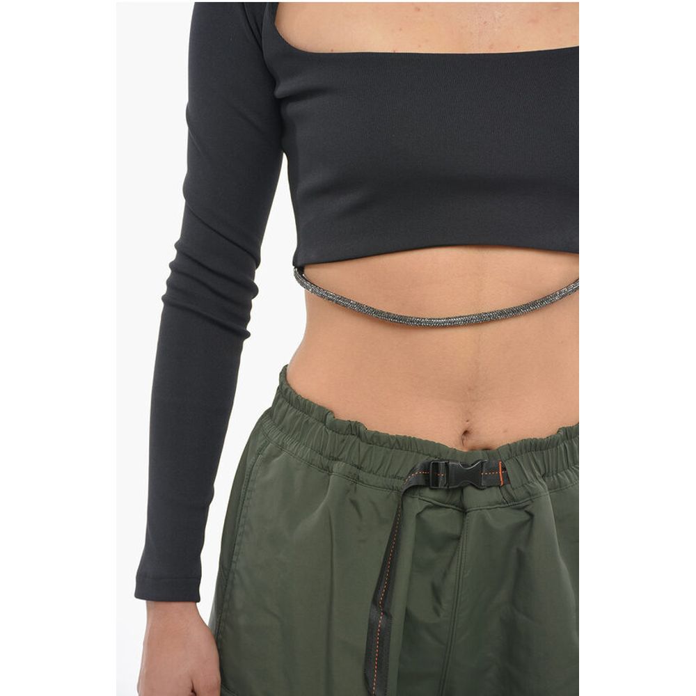 Anouki Solid Color Square Neck Crop Top with Removable Glittery Str