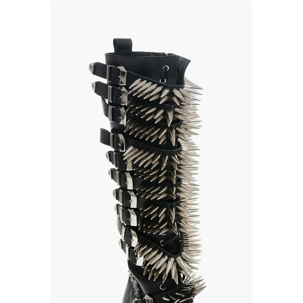 Philipp Plein Leather Lace-up Boots with All-Over Studs 4.5cm